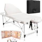 Vesgantti Portable Massage Bed Table - 3-Section Aluminum Foldable Beauty Couch for Reiki Therapy Treatment Salon Healing - Metal Headrest Support/with Carry Bag (Black)