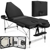 Vesgantti Portable Massage Bed Table - 3-Section Aluminum Foldable Beauty Couch for Reiki Therapy Treatment Salon Healing - Metal Headrest Support/with Carry Bag (Black)