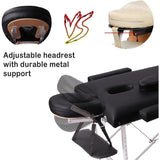 Vesgantti Portable Massage Bed Table - 3-Section Aluminum Foldable Beauty Couch for Reiki Therapy Treatment Salon Healing - Metal Headrest Support/with Carry Bag (Black)