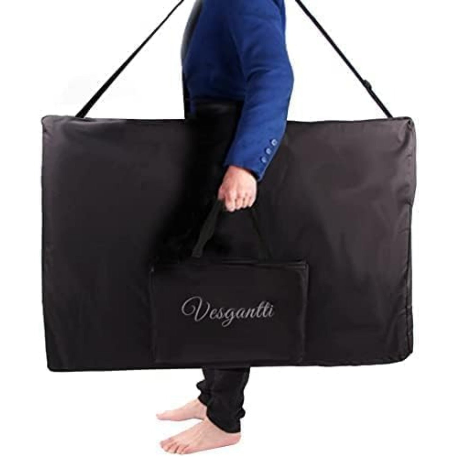 Vesgantti Portable Massage Bed Table - 3-Section Aluminum Foldable Beauty Couch for Reiki Therapy Treatment Salon Healing - Metal Headrest Support/with Carry Bag (Black)