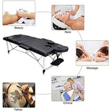 Vesgantti Portable Massage Bed Table - 3-Section Aluminum Foldable Beauty Couch for Reiki Therapy Treatment Salon Healing - Metal Headrest Support/with Carry Bag (Black)
