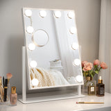 Dripex Hollywood LED Vanity Mirror, 36.5 x 47 cm Lighted Makeup Mirror with 12 Dimmable Bulbs, 360°Rotation, 3 Color Lighting Modes, Touch Screen Control, Light up Dressing Table Mirror for Bedroom