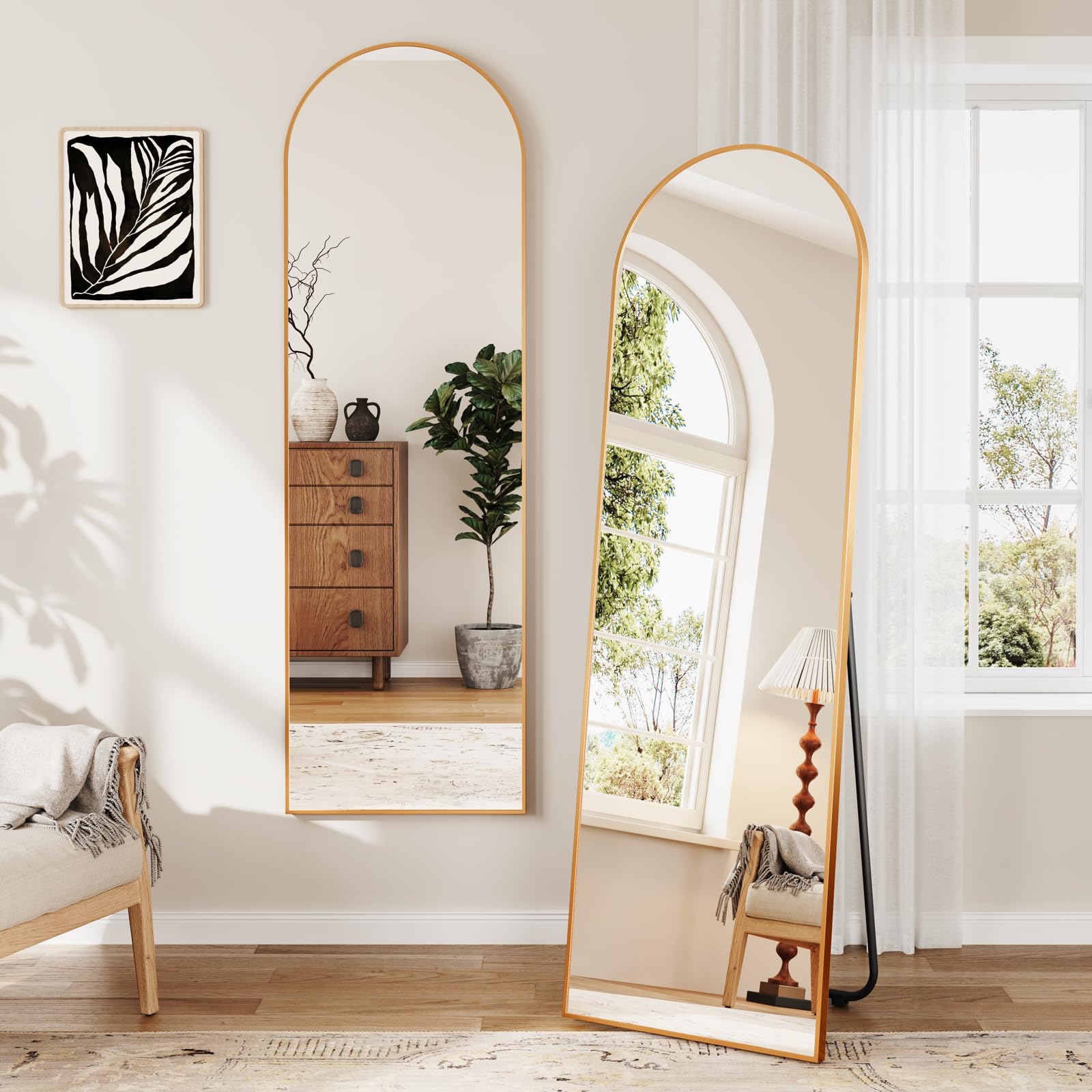 Dripex 160x50cm Full Length Arched Mirror, Large Floor Mirror with Stand, Premium Metal Frame, Leaning, Freestanding, Wall-Mounted for Bedroom, Living Room & Hallway