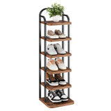 Dripex Adjustable Narrow Shoe Rack Organizer, Space Saving Vertical Tall Shoe Shelf for6/8/ 10 Tier, Sturdy Multifunctional Entryway Hallway Living Room Storage Shelf Rustic Brown