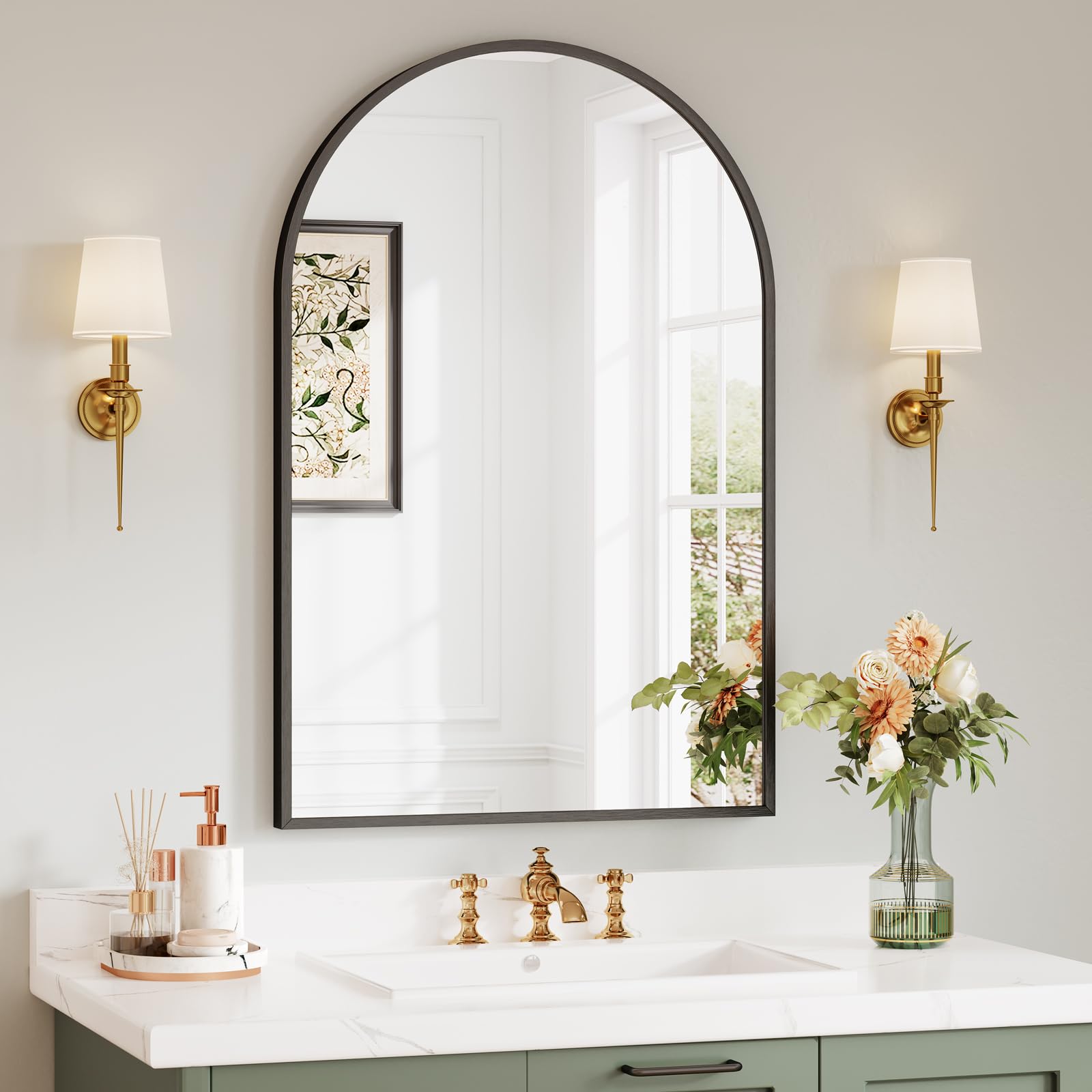 Dripex 50 x 75cm Arched Mirror, Arched Wall Mounted Mirror Home Decorative Bathroom Bedroom Living Room Dressing