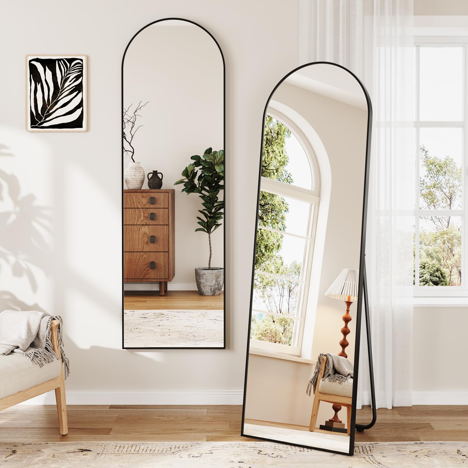 Dripex 160x50cm Full Length Arched Mirror, Large Floor Mirror with Stand, Premium Metal Frame, Leaning, Freestanding, Wall-Mounted for Bedroom, Living Room & Hallway