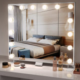 Dripex Hollywood Vanity Mirror with Lights, 60 x 52/58 × 45/80×60 cm Large Lighted LED Makeup Mirror with 14/15/18 Dimmable Bulbs, 3 Color Modes, Adapter Plug, Tabletop or Wall Mounted Mirror For Bedroom Dressing Room