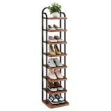 Dripex Adjustable Narrow Shoe Rack Organizer, Space Saving Vertical Tall Shoe Shelf for6/8/ 10 Tier, Sturdy Multifunctional Entryway Hallway Living Room Storage Shelf Rustic Brown