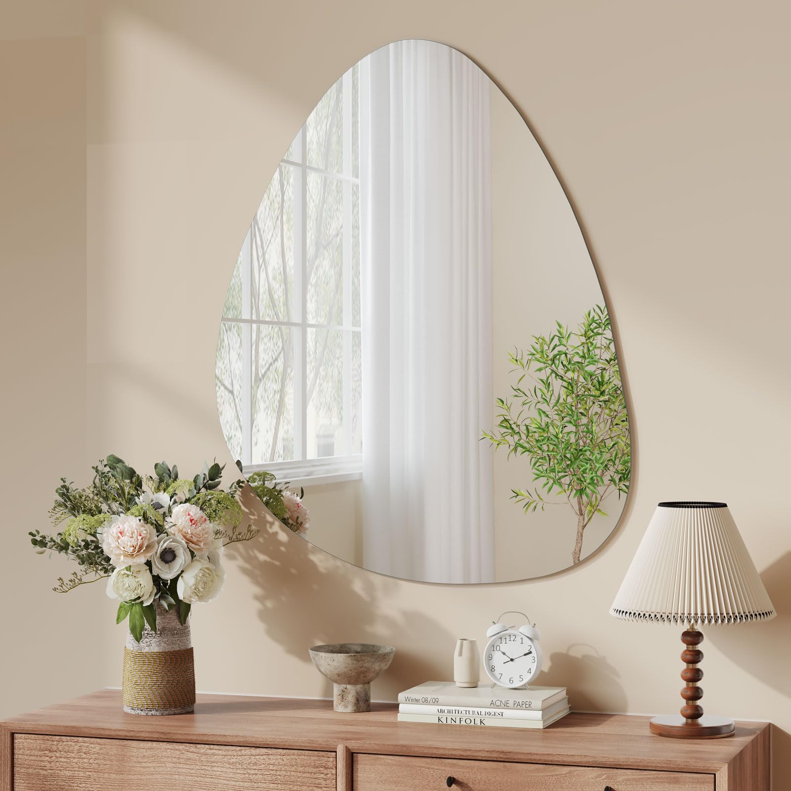 Dripex 65 x 50cm Frameless Hanging Mirror, Irregular Wall Mounted Mirror, Asymmetrical Home Decor for Bathroom Entryway Bedroom Living Room