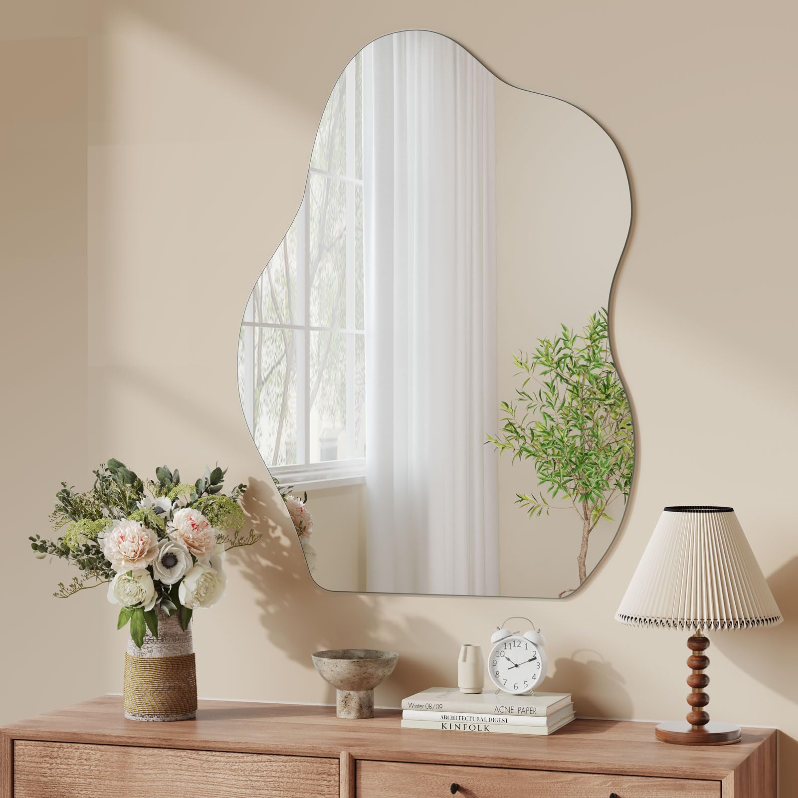 Dripex 70 x 50cm Frameless Hanging Mirror, Irregular Mirror Wall Mounted, Asymmetrical Home Decor for Bathroom Entryway Bedroom Living Room