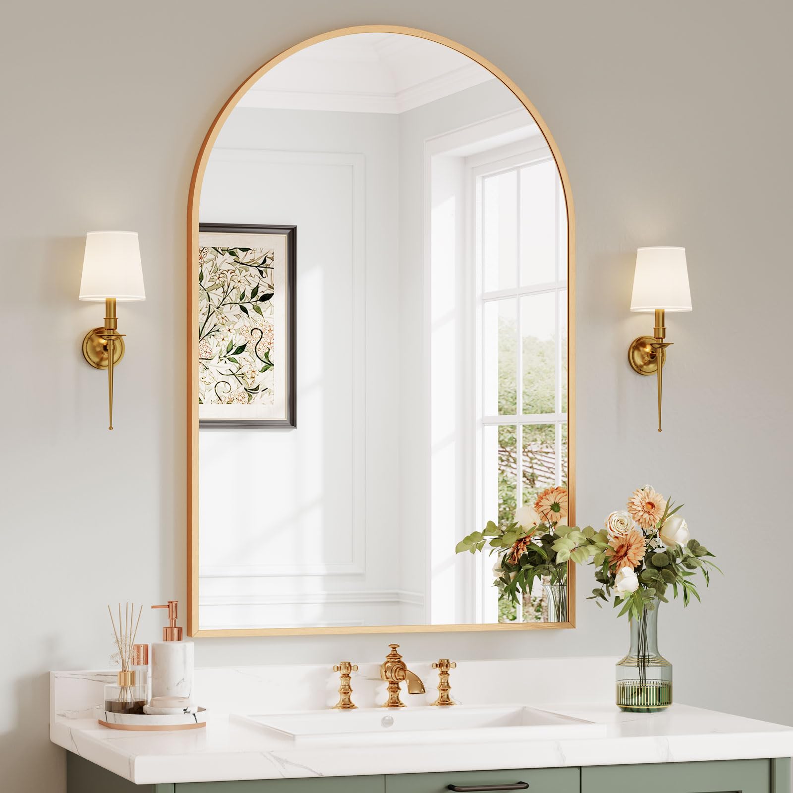 Dripex 60 x 90cm Arched Mirror, Arched Wall Mounted Mirror Home Decorative Bathroom Bedroom Living Room Dressing