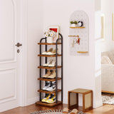 Dripex Adjustable Narrow Shoe Rack Organizer, Space Saving Vertical Tall Shoe Shelf for6/8/ 10 Tier, Sturdy Multifunctional Entryway Hallway Living Room Storage Shelf Rustic Brown