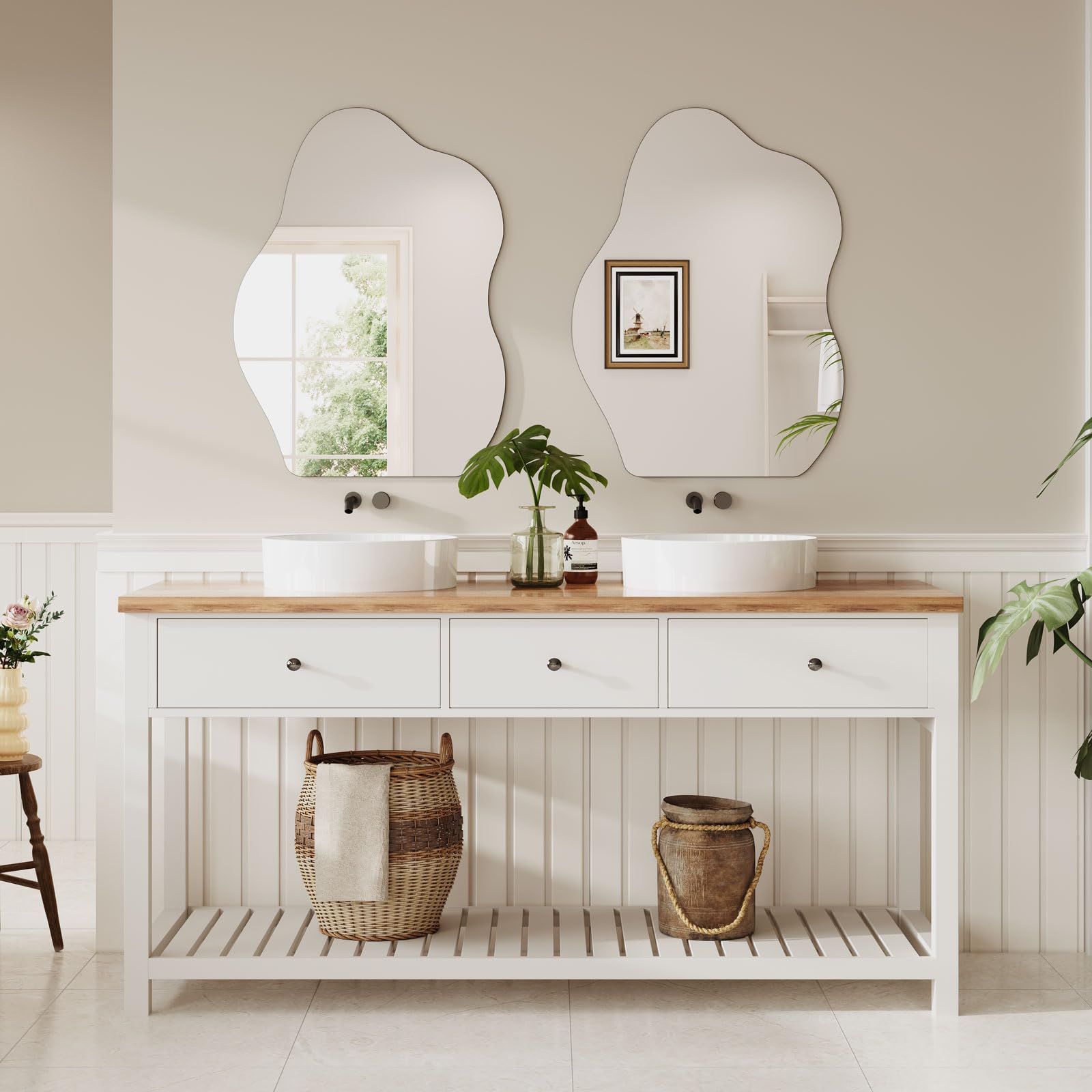 Dripex 70 x 50cm Frameless Hanging Mirror, Irregular Mirror Wall Mounted, Asymmetrical Home Decor for Bathroom Entryway Bedroom Living Room