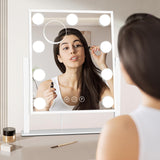 Dripex Hollywood LED Vanity Mirror, 36.5 x 47 cm Lighted Makeup Mirror with 12 Dimmable Bulbs, 360°Rotation, 3 Color Lighting Modes, Touch Screen Control, Light up Dressing Table Mirror for Bedroom