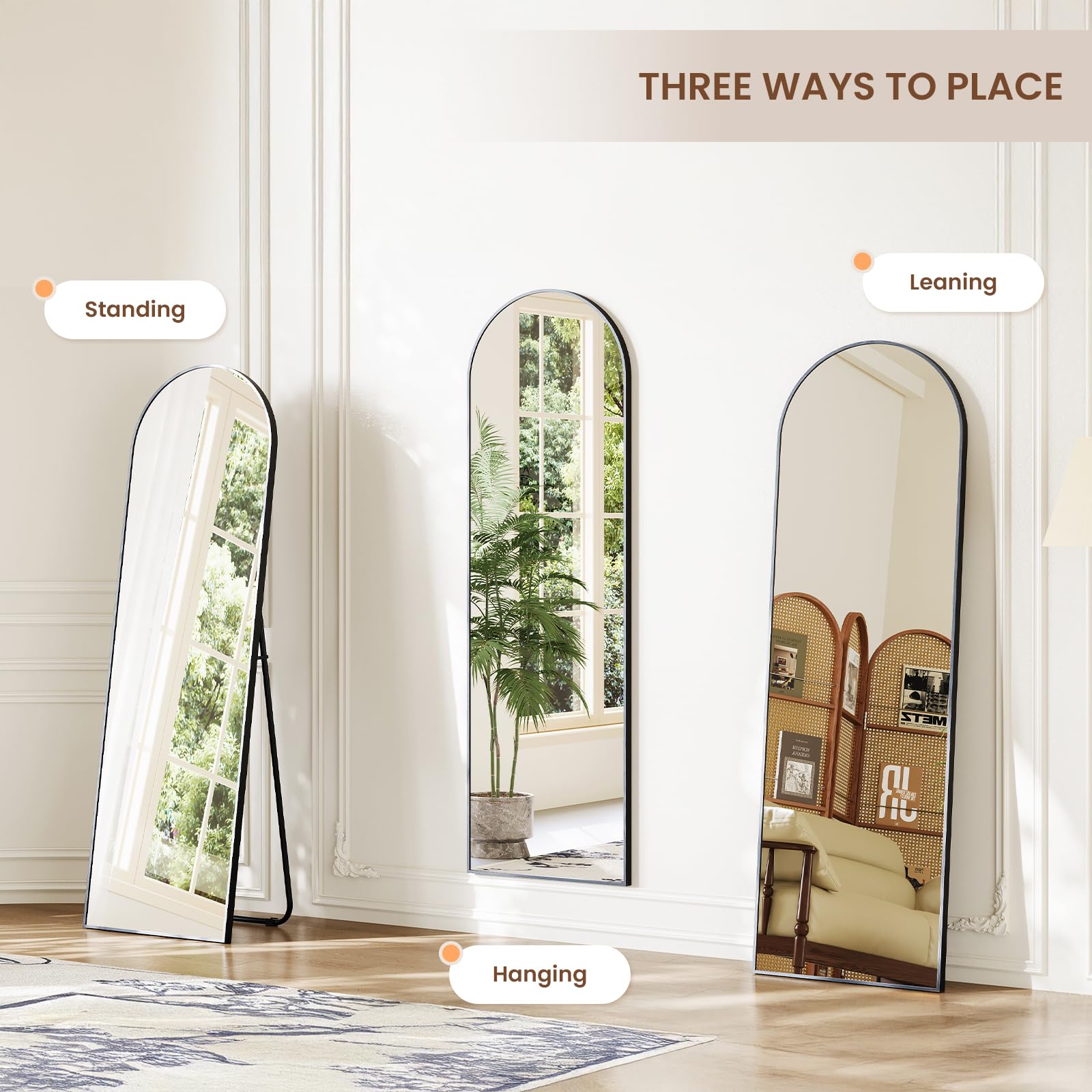 Dripex 160x50cm Full Length Arched Mirror, Large Floor Mirror with Stand, Premium Metal Frame, Leaning, Freestanding, Wall-Mounted for Bedroom, Living Room & Hallway