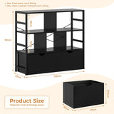 Dripex 4 Tier Bookcase with 2 Movable Drawers,Wooden Floor Standing Book Shelf with Steel Frame, Black Storage Display Shelf for Living Room, Bedroom or Office
