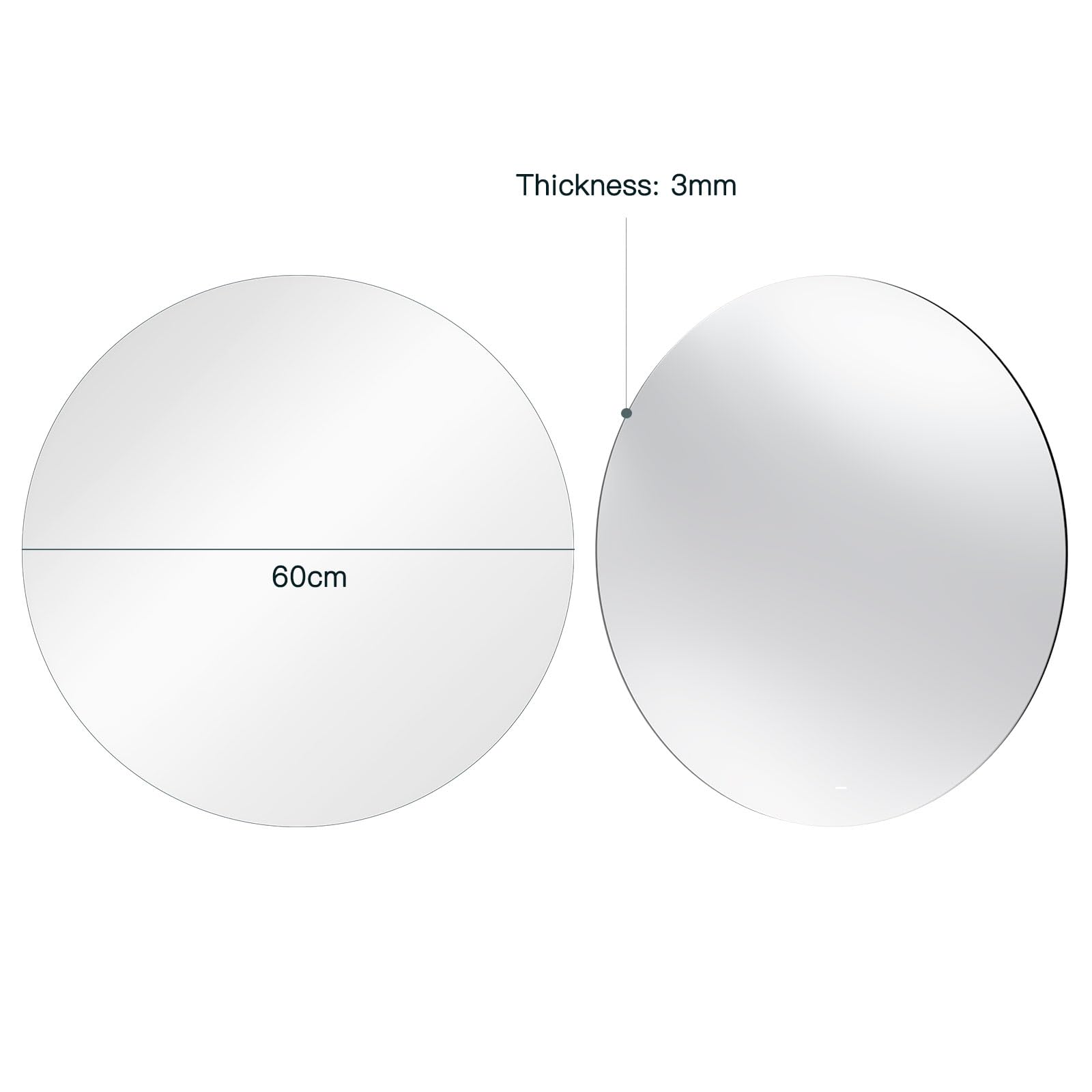 Dripex 50x50cm/ 60x60cm Frameless Round Mirror, Wall Mounted Bathroom Mirror with Polished Edge & Pre-installed Hole, Home Deco Hanging for Hallway Bedroom Living Room