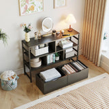 Dripex 4 Tier Bookcase with 2 Movable Drawers,Wooden Floor Standing Book Shelf with Steel Frame, Black Storage Display Shelf for Living Room, Bedroom or Office