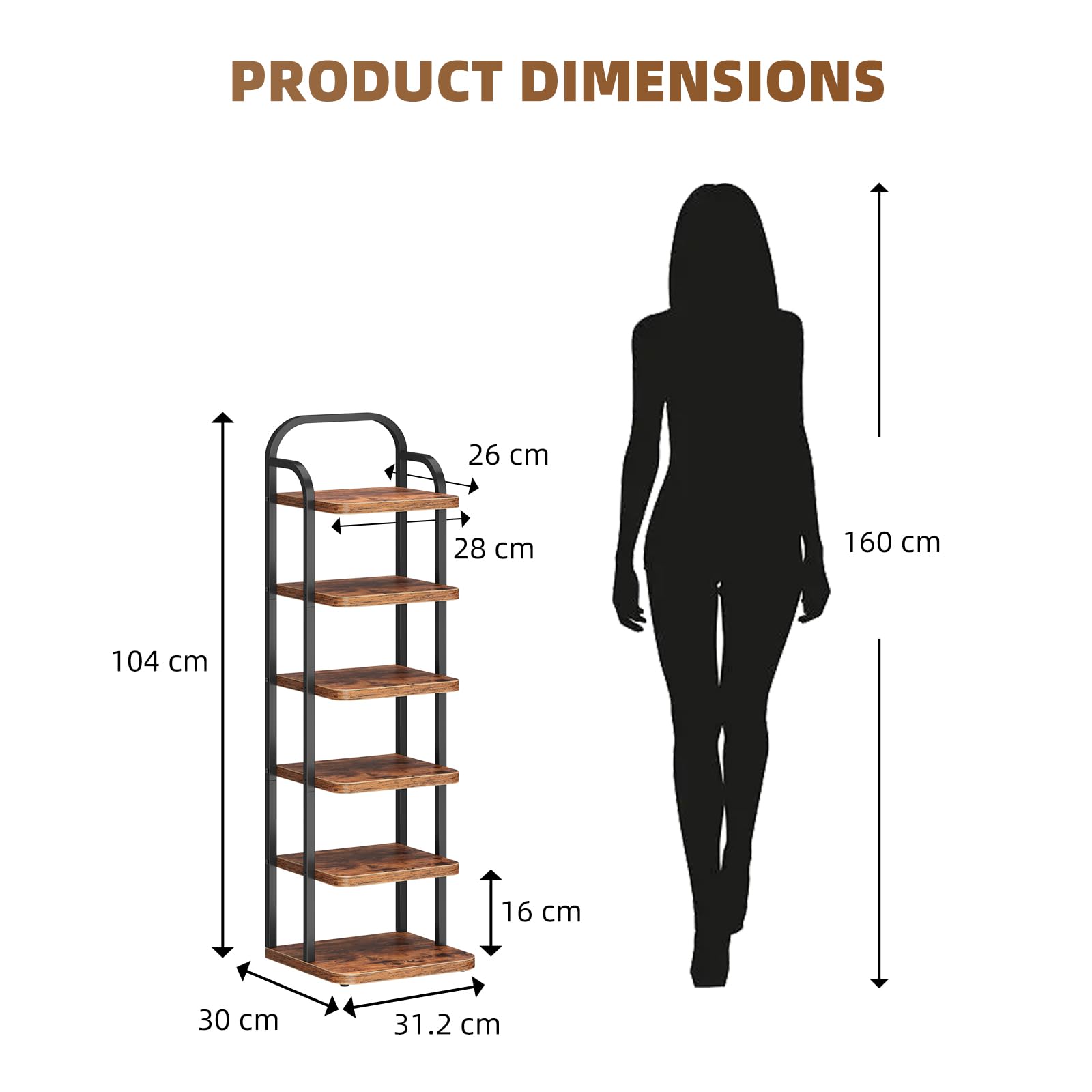 Dripex Adjustable Narrow Shoe Rack Organizer, Space Saving Vertical Tall Shoe Shelf for6/8/ 10 Tier, Sturdy Multifunctional Entryway Hallway Living Room Storage Shelf Rustic Brown