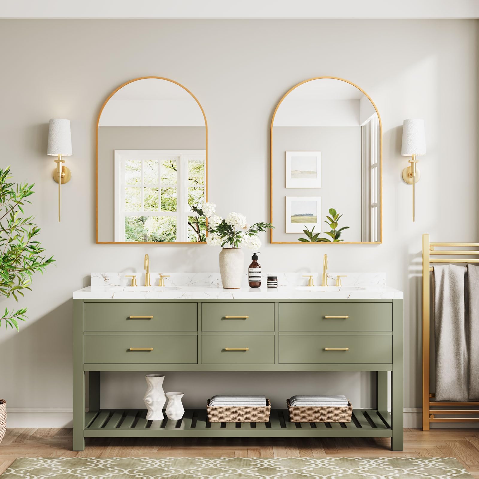 Dripex 60 x 90cm Arched Mirror, Arched Wall Mounted Mirror Home Decorative Bathroom Bedroom Living Room Dressing