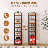 Dripex Adjustable Narrow Shoe Rack Organizer, Space Saving Vertical Tall Shoe Shelf for6/8/ 10 Tier, Sturdy Multifunctional Entryway Hallway Living Room Storage Shelf Rustic Brown