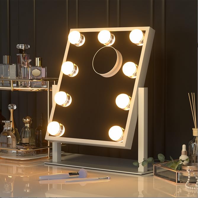 Dripex Hollywood LED Vanity Mirror, 36.5 x 47 cm Lighted Makeup Mirror with 12 Dimmable Bulbs, 360°Rotation, 3 Color Lighting Modes, Touch Screen Control, Light up Dressing Table Mirror for Bedroom