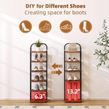 Dripex Adjustable Narrow Shoe Rack Organizer, Space Saving Vertical Tall Shoe Shelf for6/8/ 10 Tier, Sturdy Multifunctional Entryway Hallway Living Room Storage Shelf Rustic Brown