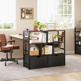 Dripex 4 Tier Bookcase with 2 Movable Drawers,Wooden Floor Standing Book Shelf with Steel Frame, Black Storage Display Shelf for Living Room, Bedroom or Office