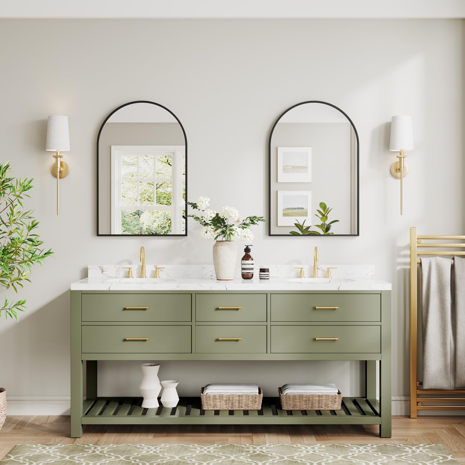 Dripex 50 x 75cm Arched Mirror, Arched Wall Mounted Mirror Home Decorative Bathroom Bedroom Living Room Dressing