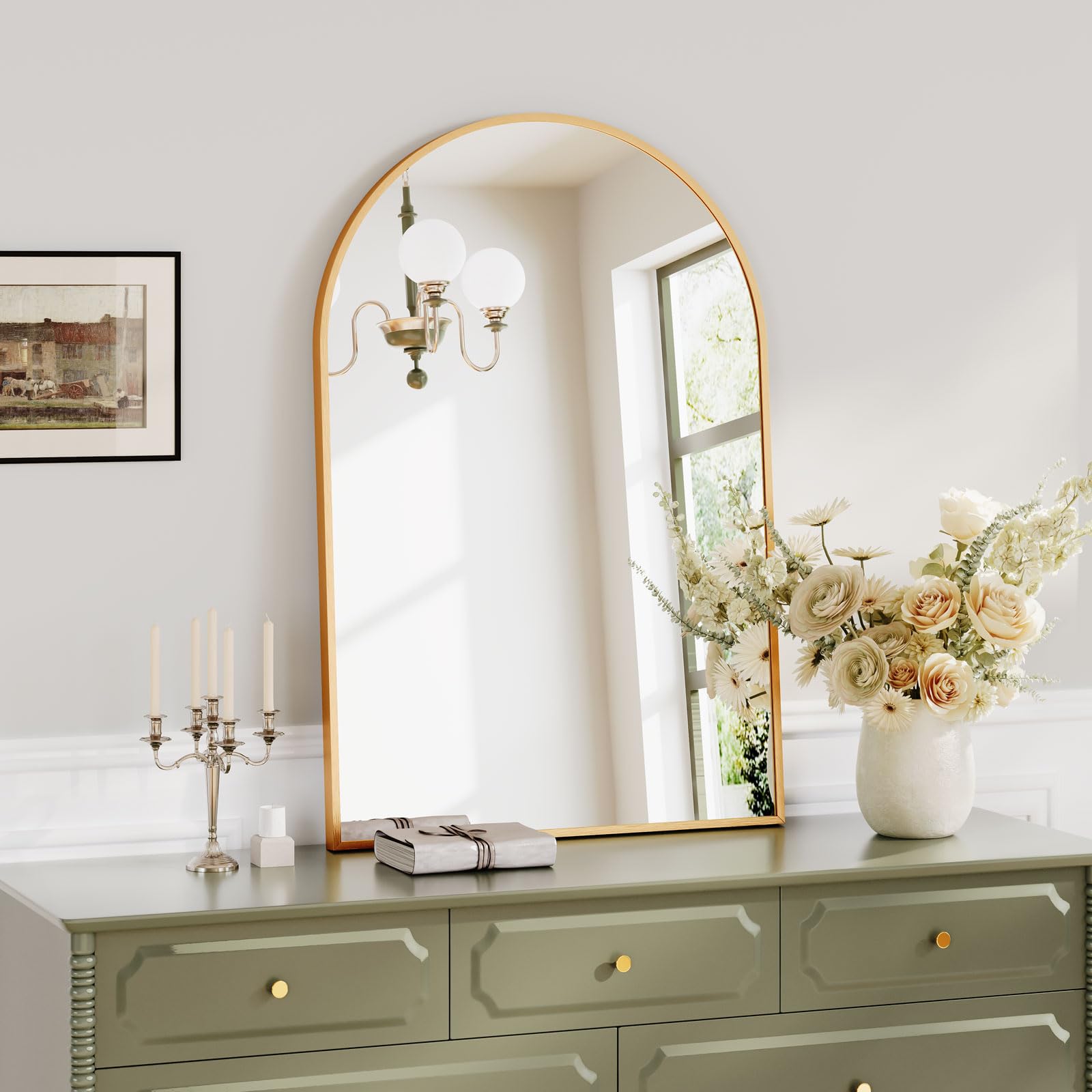 Dripex 60 x 90cm Arched Mirror, Arched Wall Mounted Mirror Home Decorative Bathroom Bedroom Living Room Dressing