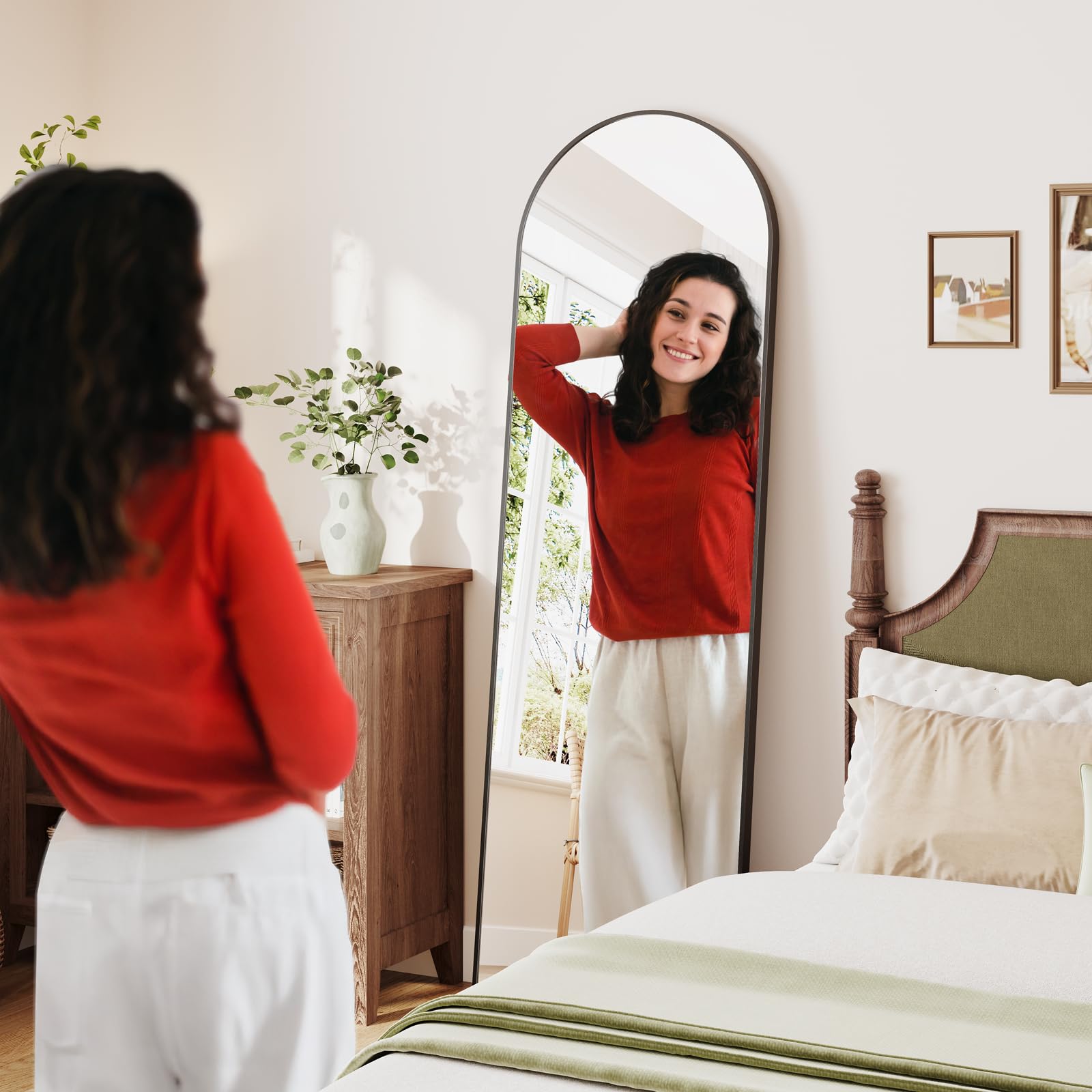 Dripex 160x50cm Full Length Arched Mirror, Large Floor Mirror with Stand, Premium Metal Frame, Leaning, Freestanding, Wall-Mounted for Bedroom, Living Room & Hallway