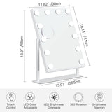 Dripex Hollywood LED Vanity Mirror, 36.5 x 47 cm Lighted Makeup Mirror with 12 Dimmable Bulbs, 360°Rotation, 3 Color Lighting Modes, Touch Screen Control, Light up Dressing Table Mirror for Bedroom