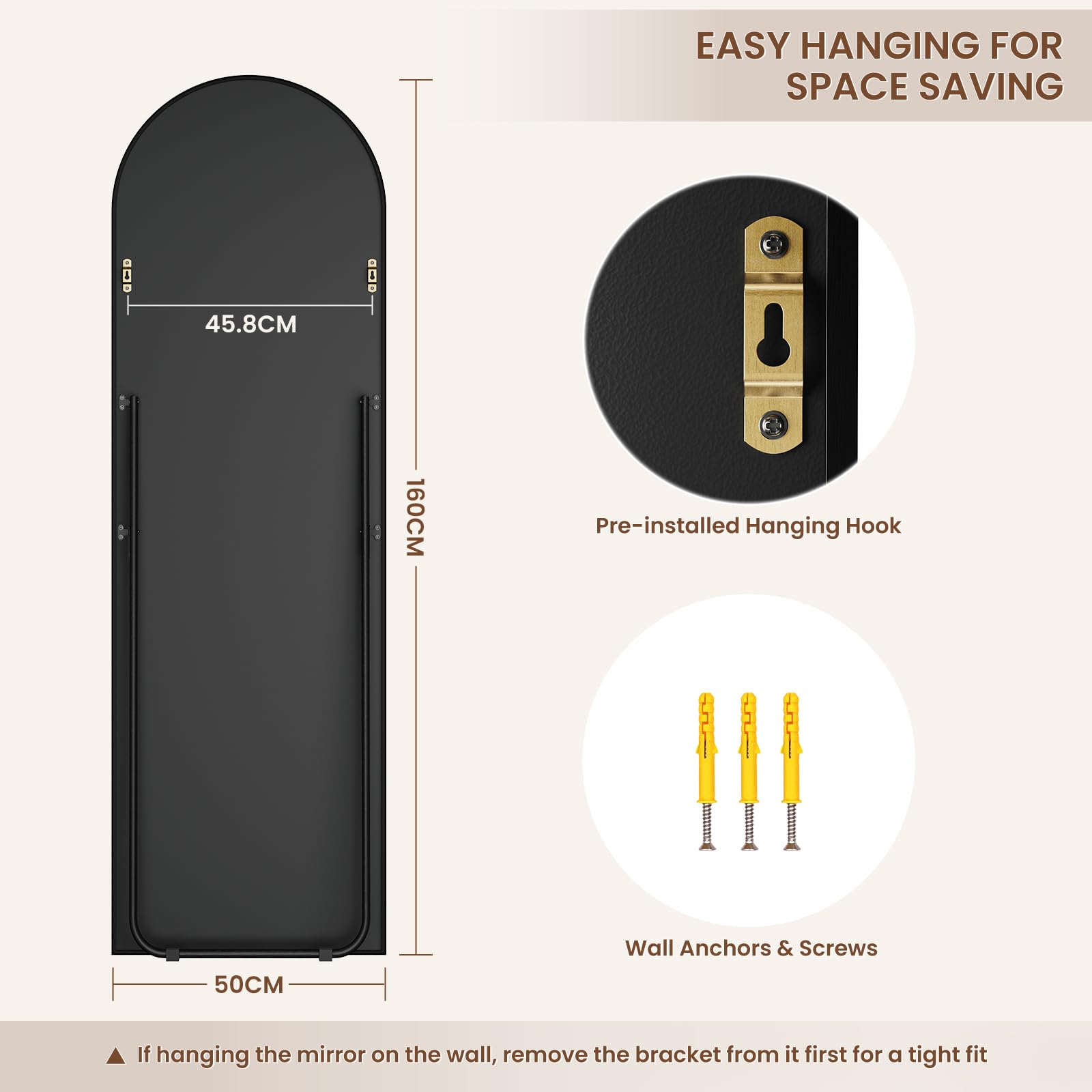 Dripex 160x50cm Full Length Arched Mirror, Large Floor Mirror with Stand, Premium Metal Frame, Leaning, Freestanding, Wall-Mounted for Bedroom, Living Room & Hallway