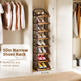 Dripex Adjustable Narrow Shoe Rack Organizer, Space Saving Vertical Tall Shoe Shelf for6/8/ 10 Tier, Sturdy Multifunctional Entryway Hallway Living Room Storage Shelf Rustic Brown