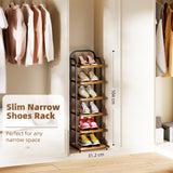 Dripex Adjustable Narrow Shoe Rack Organizer, Space Saving Vertical Tall Shoe Shelf for6/8/ 10 Tier, Sturdy Multifunctional Entryway Hallway Living Room Storage Shelf Rustic Brown