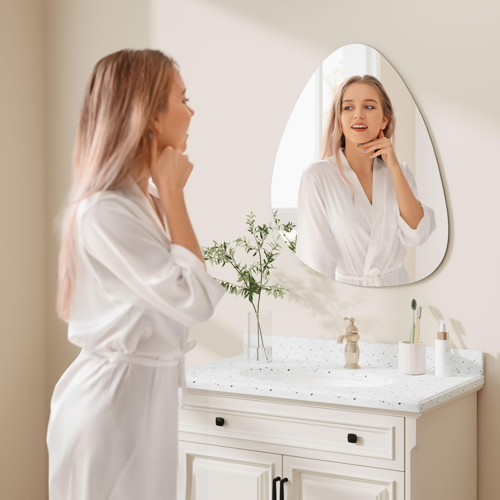 Dripex 65 x 50cm Frameless Hanging Mirror, Irregular Wall Mounted Mirror, Asymmetrical Home Decor for Bathroom Entryway Bedroom Living Room