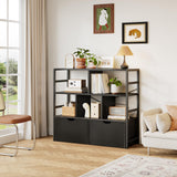 Dripex 4 Tier Bookcase with 2 Movable Drawers,Wooden Floor Standing Book Shelf with Steel Frame, Black Storage Display Shelf for Living Room, Bedroom or Office