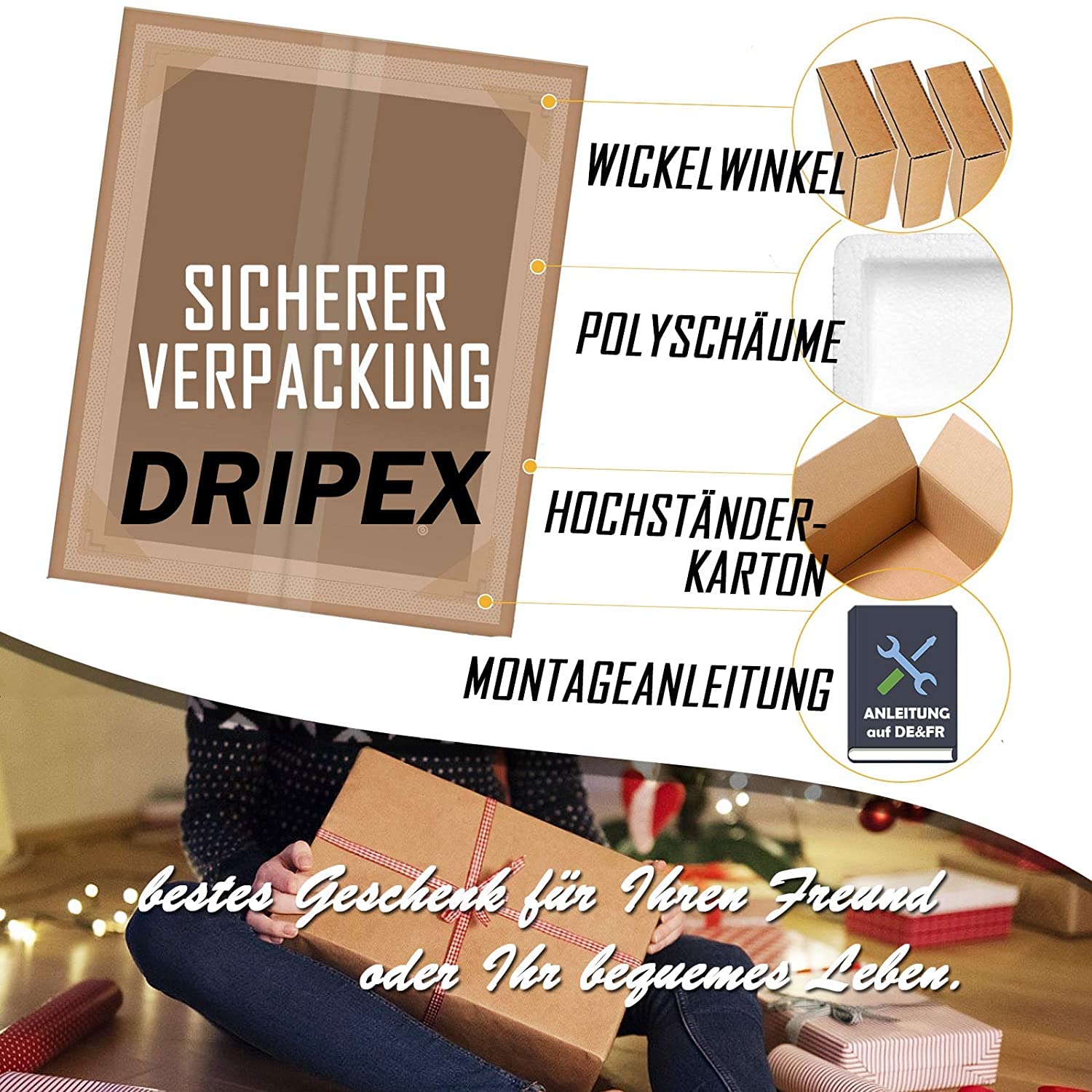 Dripex Bathroom Mirror with LED Lights-White Light+anti-fog