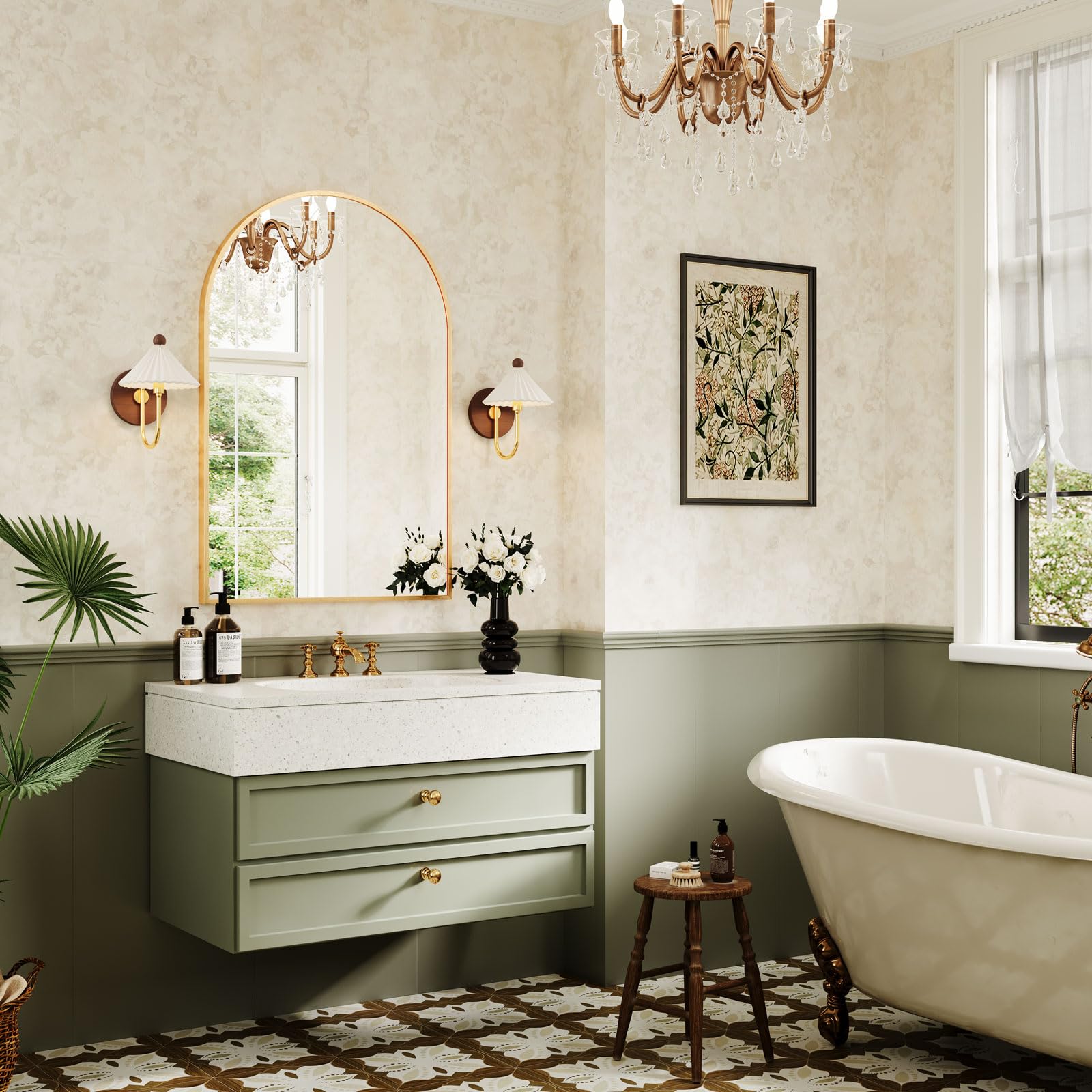 Dripex 60 x 90cm Arched Mirror, Arched Wall Mounted Mirror Home Decorative Bathroom Bedroom Living Room Dressing