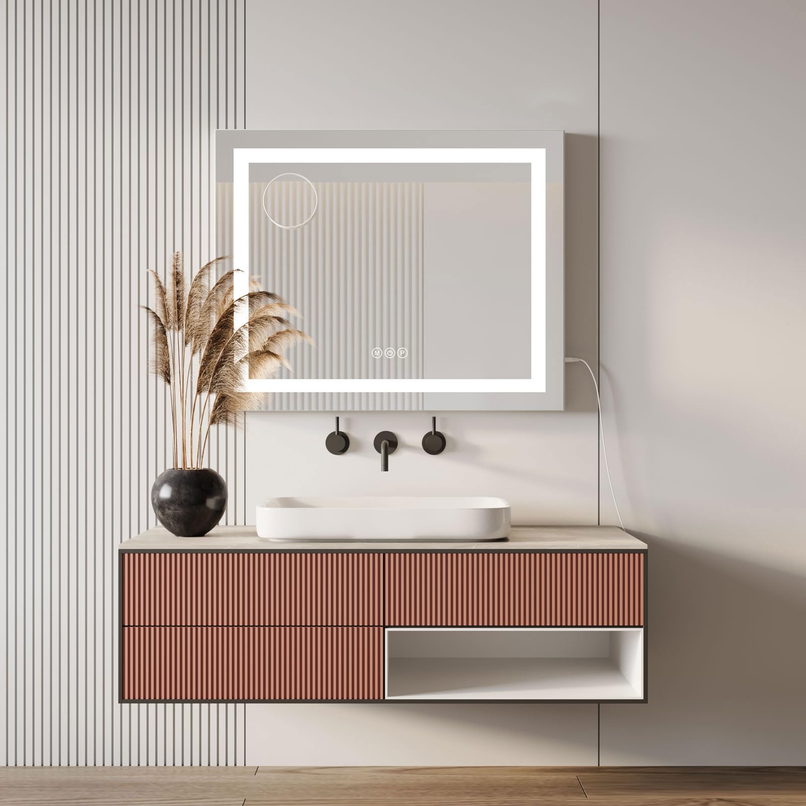 Dripex Hollywood Vanity Mirror with Light, 58 x 48 cm LED Makeup Mirror Light Up Vanity Mirror with 3 Colors Dimmable Strip Light, USB and Type-C Port, Tabletop or Wall-Mounted,