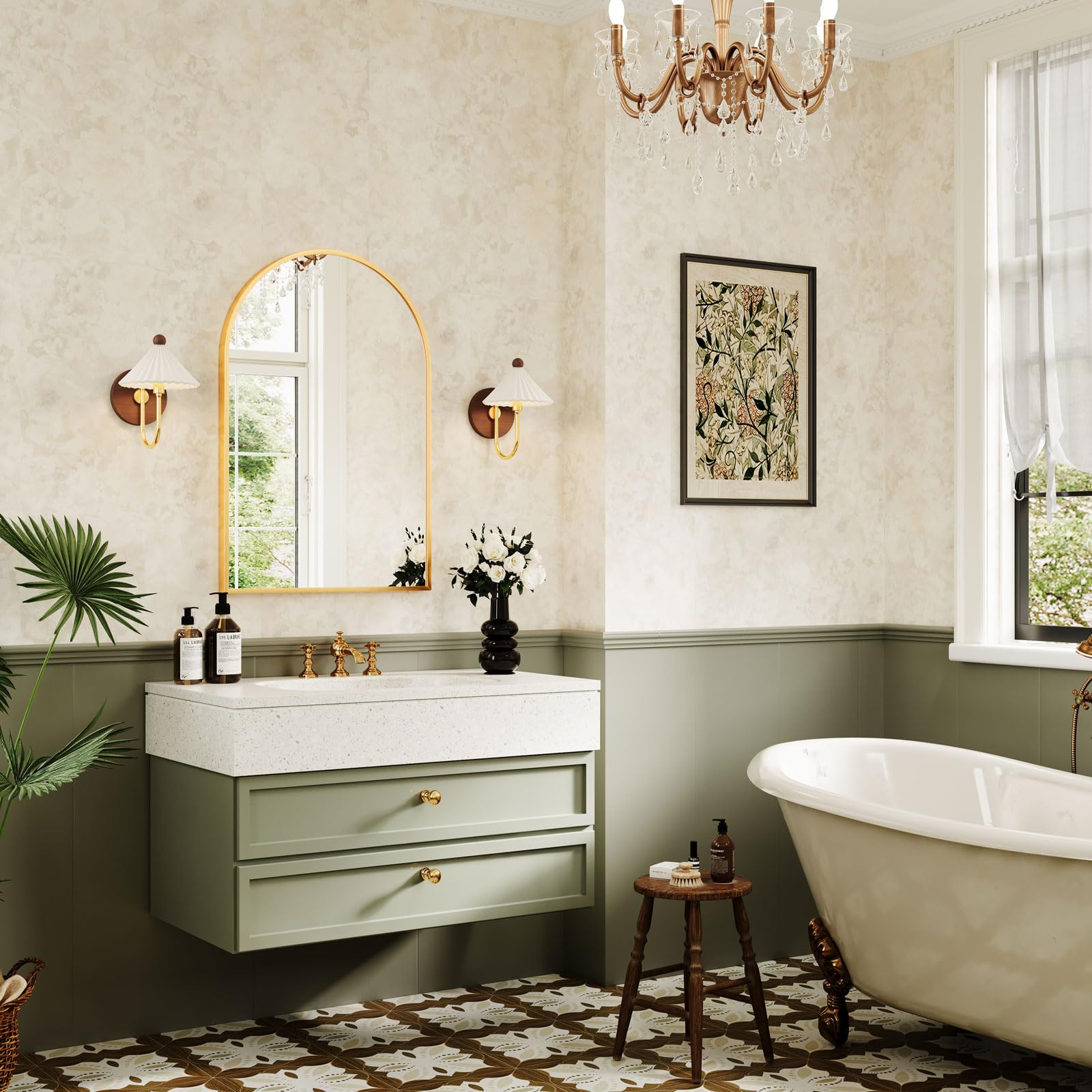 Dripex 50 x 75cm Arched Mirror, Arched Wall Mounted Mirror Home Decorative Bathroom Bedroom Living Room Dressing