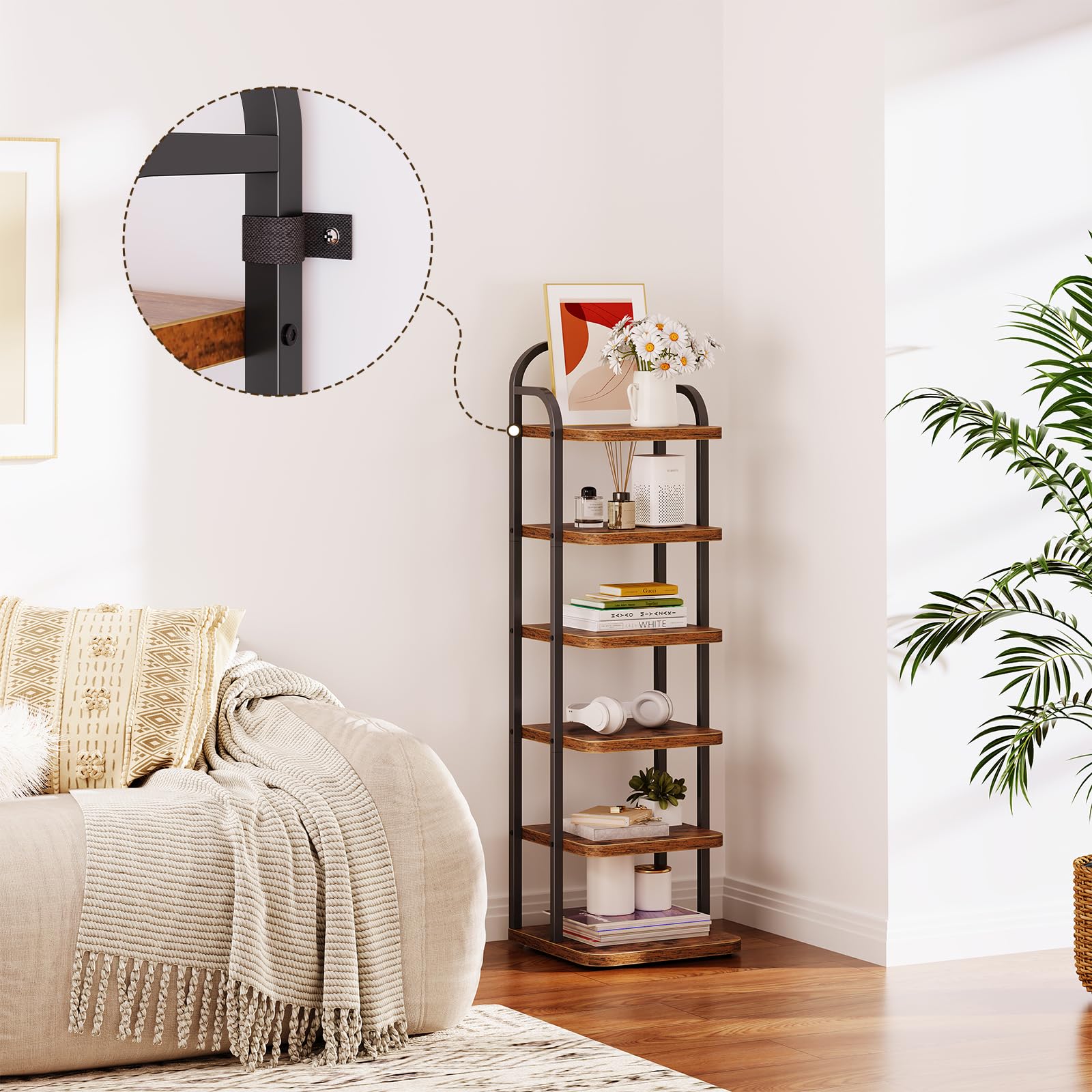 Dripex Adjustable Narrow Shoe Rack Organizer, Space Saving Vertical Tall Shoe Shelf for6/8/ 10 Tier, Sturdy Multifunctional Entryway Hallway Living Room Storage Shelf Rustic Brown