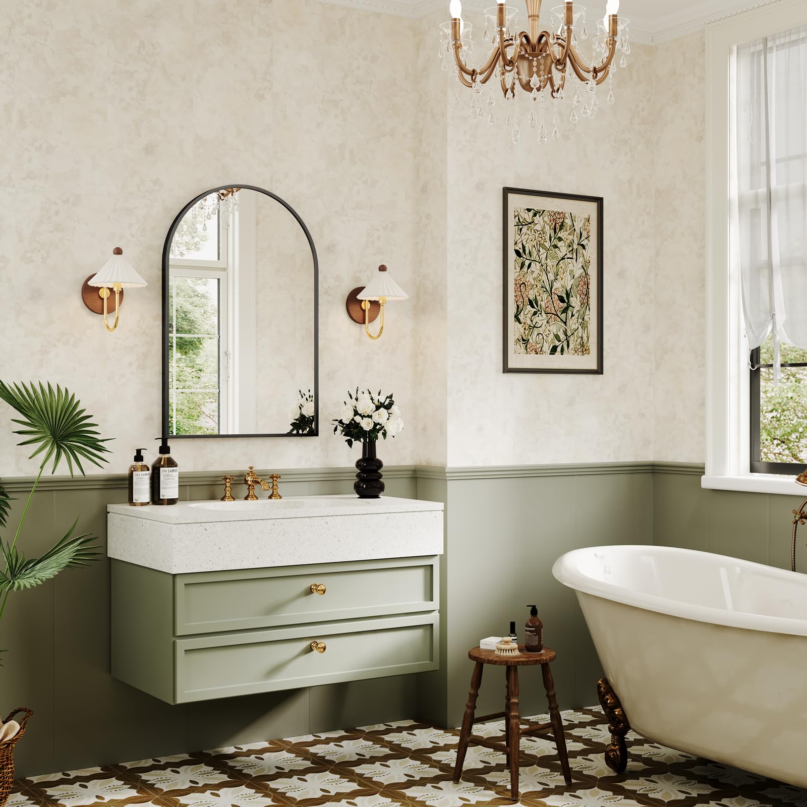 Dripex 50 x 75cm Arched Mirror, Arched Wall Mounted Mirror Home Decorative Bathroom Bedroom Living Room Dressing