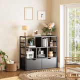 Dripex 4 Tier Bookcase with 2 Movable Drawers,Wooden Floor Standing Book Shelf with Steel Frame, Black Storage Display Shelf for Living Room, Bedroom or Office