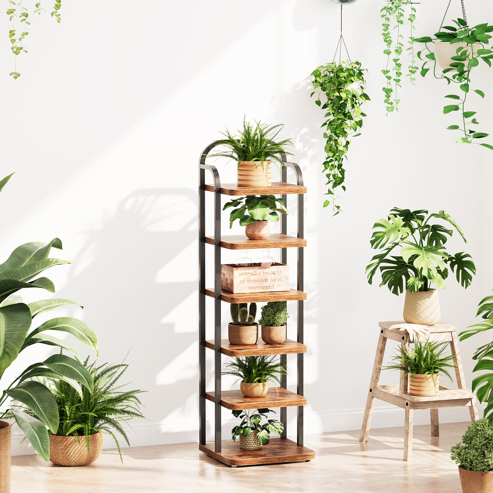 Dripex Adjustable Narrow Shoe Rack Organizer, Space Saving Vertical Tall Shoe Shelf for6/8/ 10 Tier, Sturdy Multifunctional Entryway Hallway Living Room Storage Shelf Rustic Brown