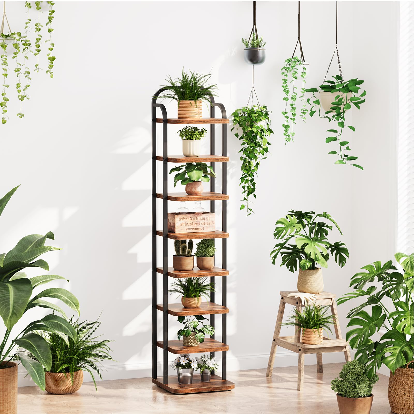 Dripex Adjustable Narrow Shoe Rack Organizer, Space Saving Vertical Tall Shoe Shelf for6/8/ 10 Tier, Sturdy Multifunctional Entryway Hallway Living Room Storage Shelf Rustic Brown