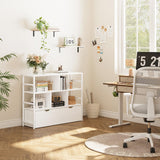 Dripex 4 Tier Bookcase with 2 Movable Drawers,Wooden Floor Standing Book Shelf with Steel Frame, Black Storage Display Shelf for Living Room, Bedroom or Office