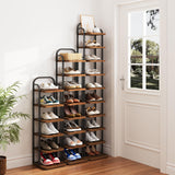 Dripex Adjustable Narrow Shoe Rack Organizer, Space Saving Vertical Tall Shoe Shelf for6/8/ 10 Tier, Sturdy Multifunctional Entryway Hallway Living Room Storage Shelf Rustic Brown
