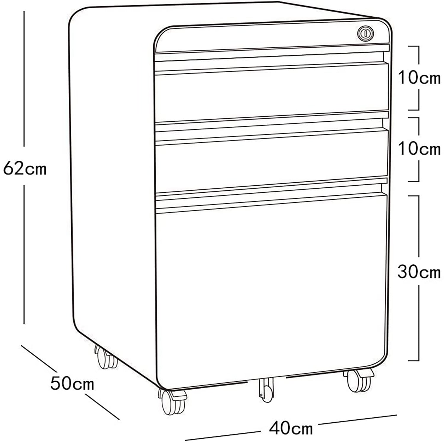 Dripex Fully Assembled 3-Drawer Mobile File Cabinet for A4 File, Lockable Metal Filling File Cabinet with Hanging File Frame and Anti-tilt Design Office Rolling Vertical File Cabinet