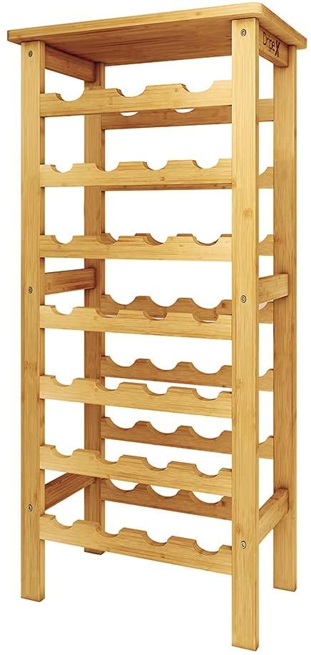 Dripex Bamboo Wine Rack with Drawer, Free Standing Floor Wine Holder Storage Display Shelves for Home, Kitchen, Bar, Wine Cellar, Basement